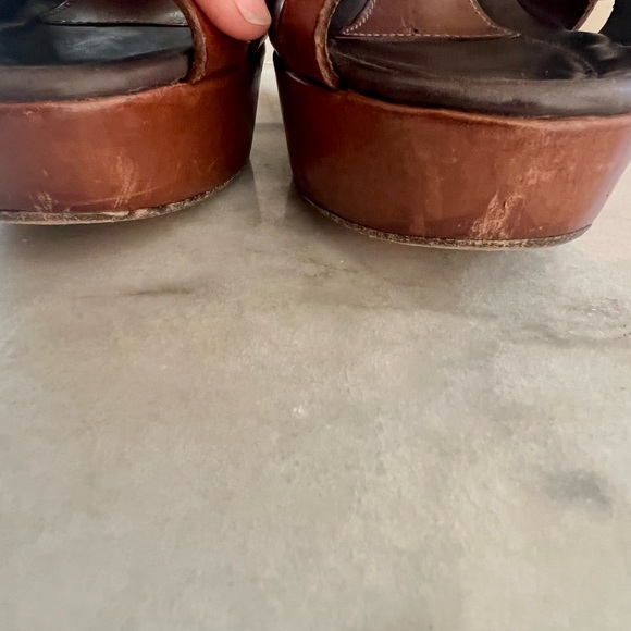 HENRY BEGUELIN cognac leather and snakeskin wedge slingback heels 38.5 - Picture 11 of 11